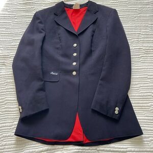 Equestrian-Style Navy Blazer with Red Lining